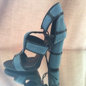 Denim block heel sandal